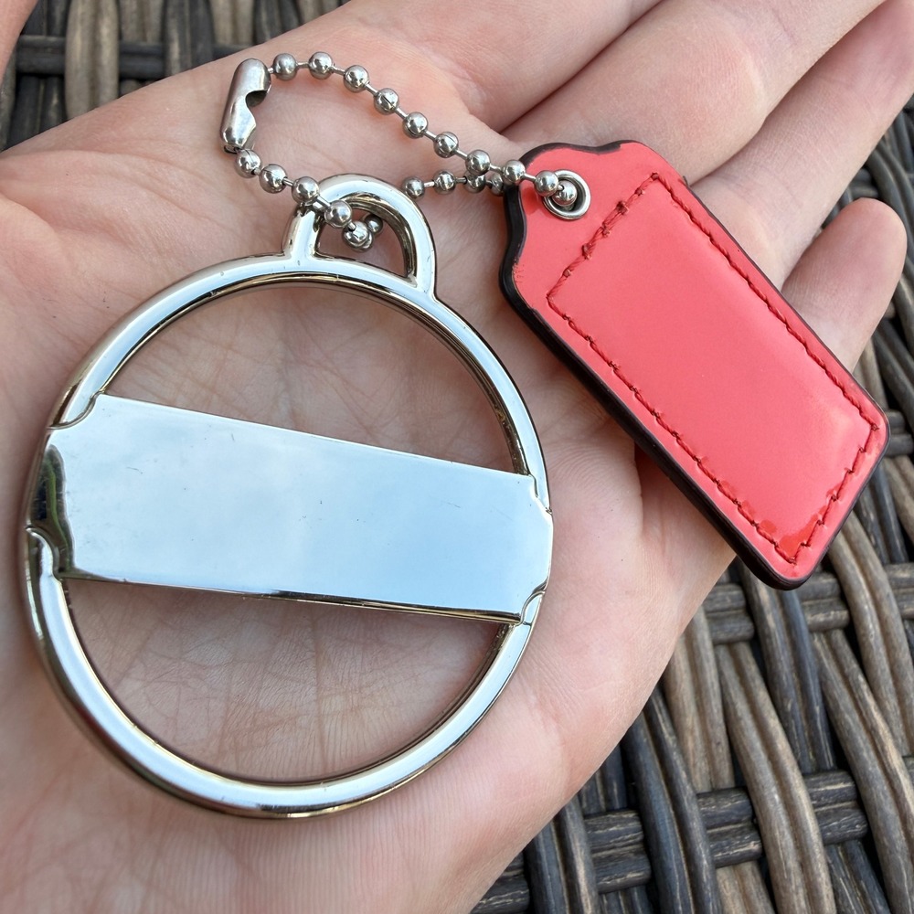 Coach Coral Patent Leather Silver Tone Logo Keychain Bag Charm Replacement - Picture 4 of 5